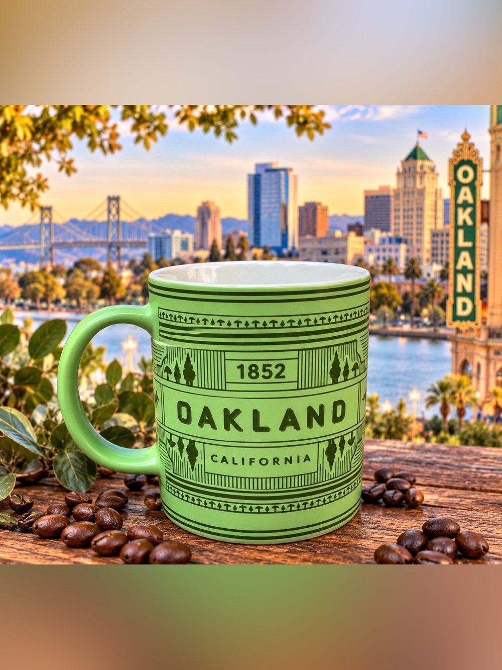 Oakland California Green Ceramic City Mug